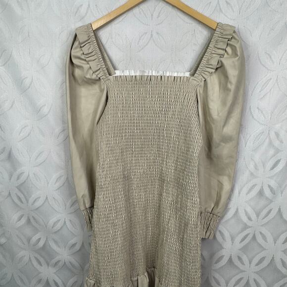 7 For All Mankind Faux Leather Smocked Ruffled Mini Dress Size L NWT - Picture 7 of 10